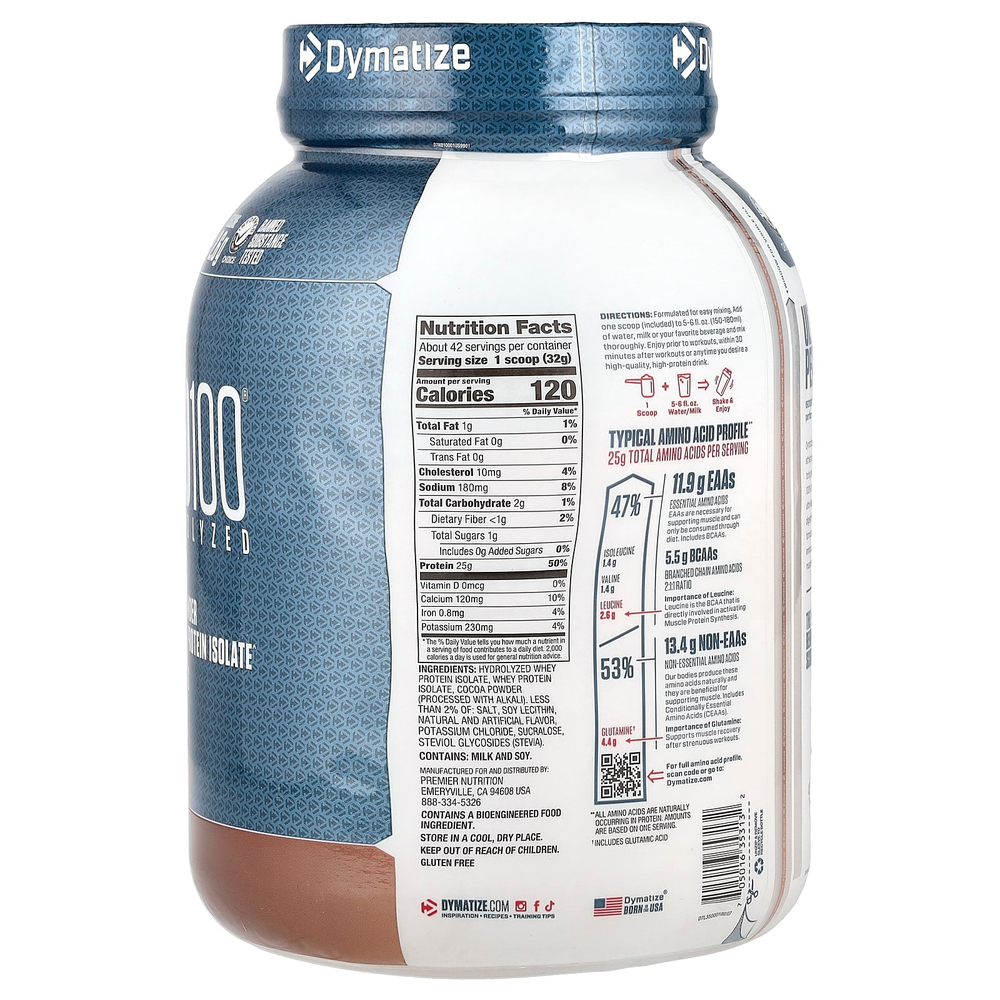 Dymatize, ISO100®, гидролизованный 100% изолят сывороточного протеина, со вкусом изысканного шоколада, 1,37 кг (3 фунта)