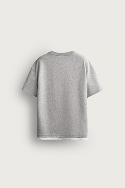 ZARA ФУТБОЛКА RELAXED FIT С КОНТРАСТНЫМИ ДЕТАЛЯМИ, СЕРЫЙ МЕЛАНЖ