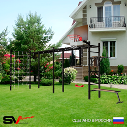 Уличная шведская стенка Sv Sport рукоход х 2 с комплектом турник прямой У54944К (Брусья/Скамья/"Лодочка"/Щит баскет/Сетка)