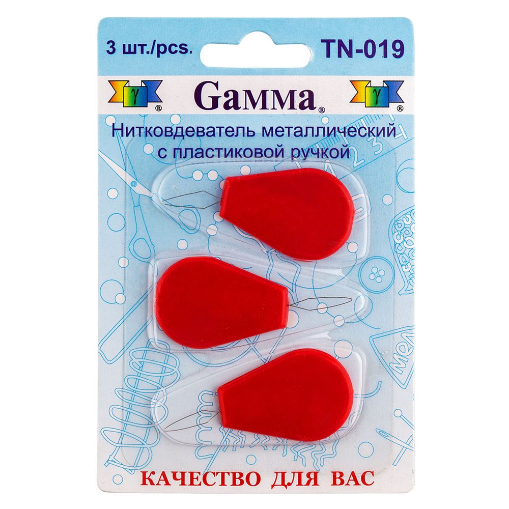 Нитковдеватель TN-019, 3 шт, блистер с пластиковой ручкой, Gamma TN-019
