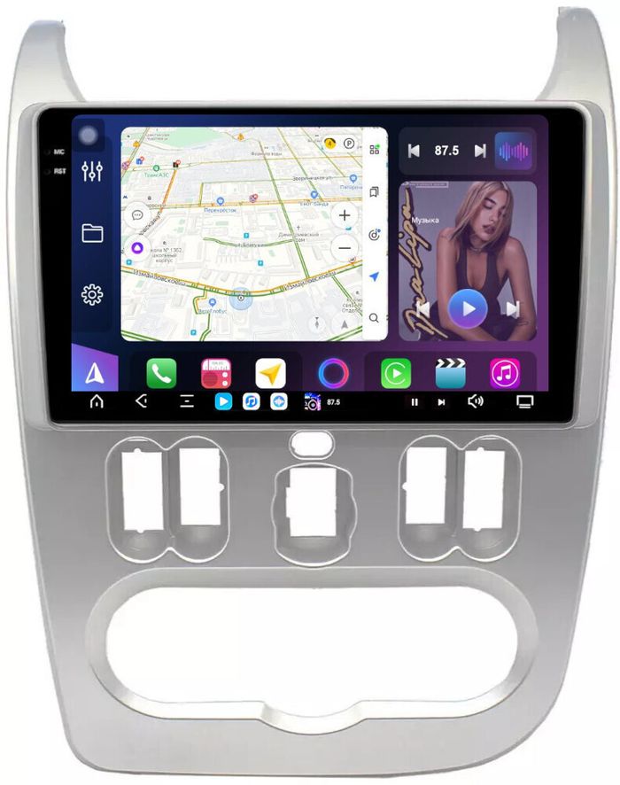 Магнитола для Renault Logan/Sandero 1 2009-2014 - FarCar S500-TS20 монитор 9.5" 2K QLED на Android 14, Быстрейшая, CarPlay, 4G SIM-слот