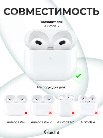 Чехол для Airpods 3 Gurdini силиконовый с карабином Изумрудный