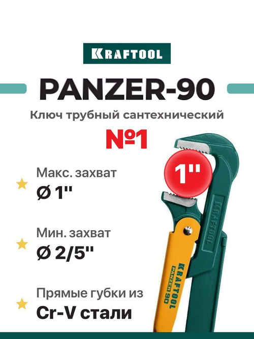 Ключ трубный 1" сантехнический Kraftool PANZER-90 №1 прямые губки