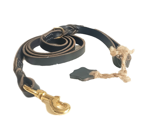 Военный кожаный поводок "Military Leather Leash" фурнитура латунь длина  ширина 19мм