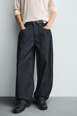 ZARA ДЖИНСЫ BALLOON FIT, ТЕМНО-СИНИЙ/БЕЛЫЙ