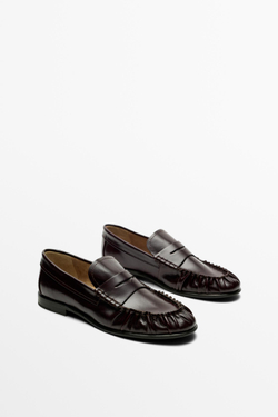 Massimo Dutti Лоферы из присборенной кожи, коричневый