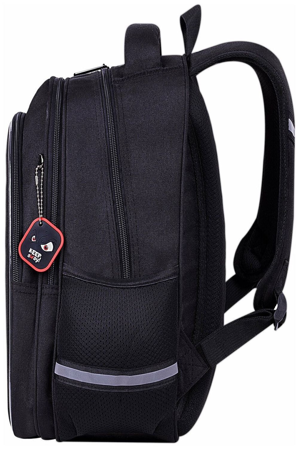 Рюкзак BRAUBERG OPTIMA, 2 отделения, с брелоком, "Keep away", СВЕТЯЩИЙСЯ, 36х27х18 см, 271361