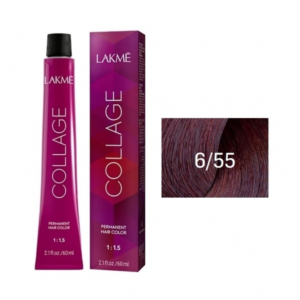 Lakme Collage Крем-краска для волос, 6/55 Темный блондин яркий махагоновый, 60 мл