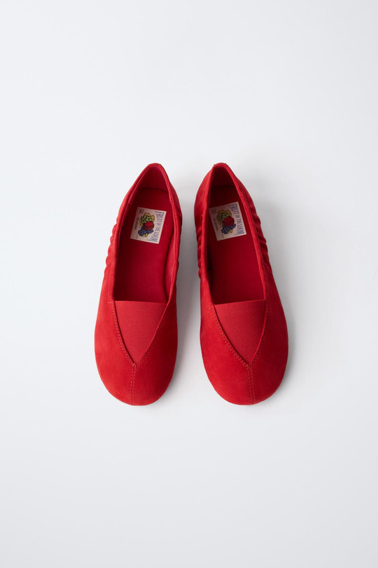 ZARA - FRUIT OF THE LOOM™ КОЖАНЫЕ БАЛЕТКИ, КРАСНЫЙ