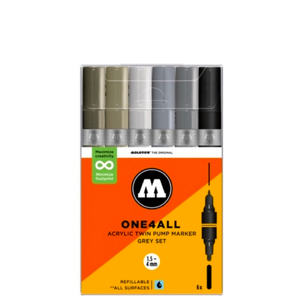 Набор маркеров Molotow ONE4ALL 227HS-CO Twin - 6шт Grey-Set (1,5/4мм)