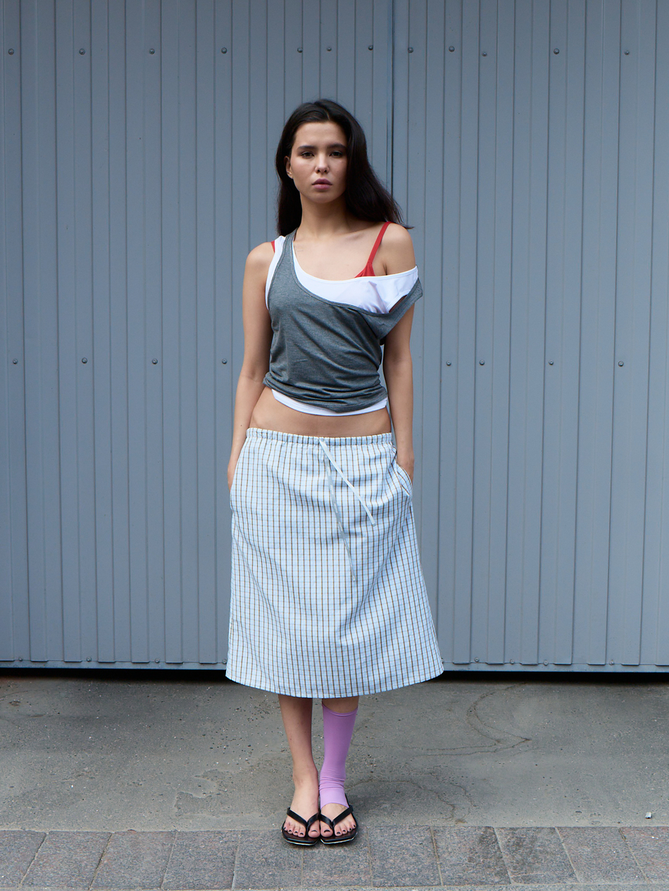 Хлопковая юбка в клетку голубая