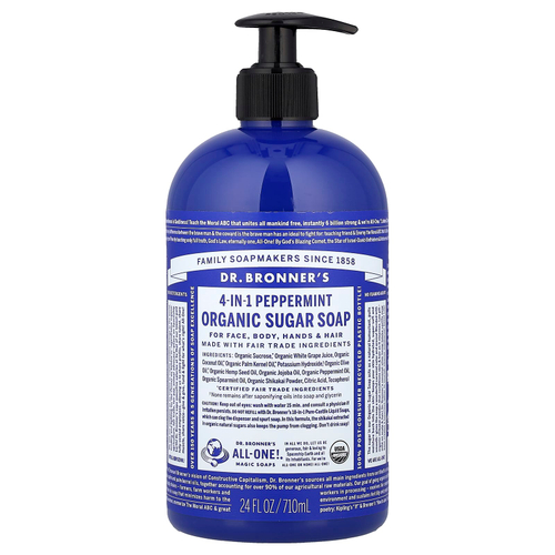 Dr. Bronner's, 4-in-1 Organic Sugar Soap, Peppermint, 24 fl oz (710 ml)