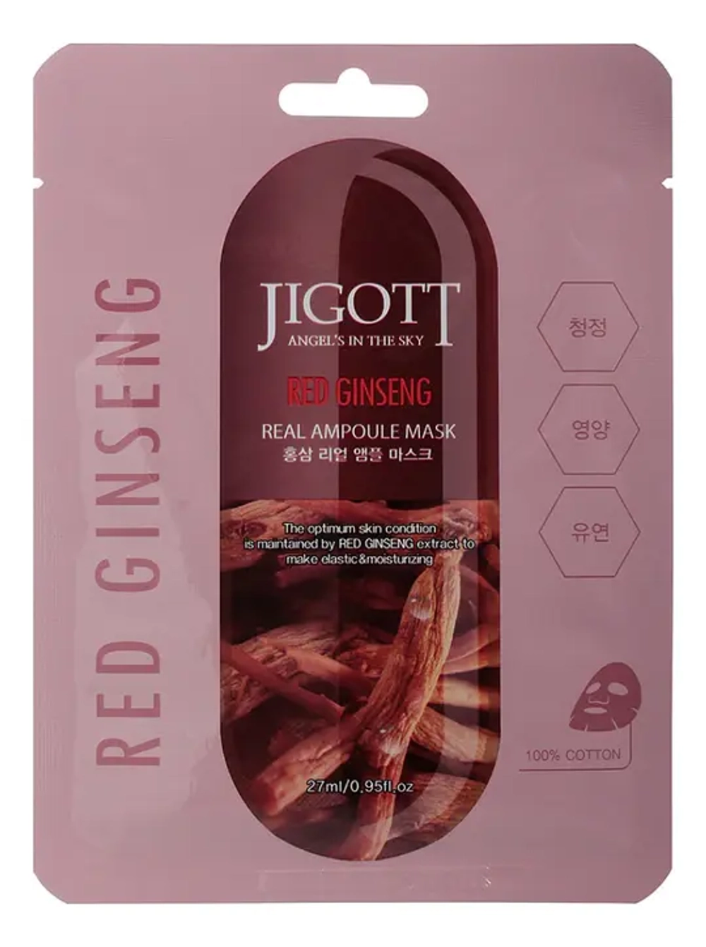 [JIGOTT] Тканевая маска для лица ЖЕНЬШЕНЬ RED GINSENG Real Ampoule Mask, 27 мл