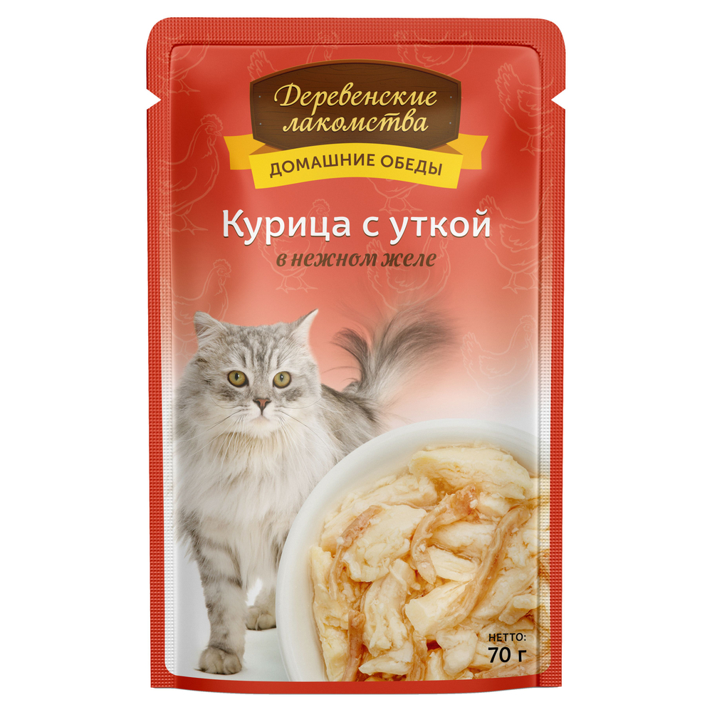 Деревенские лакомства Курица/Утка желе пауч для кошек 70 г