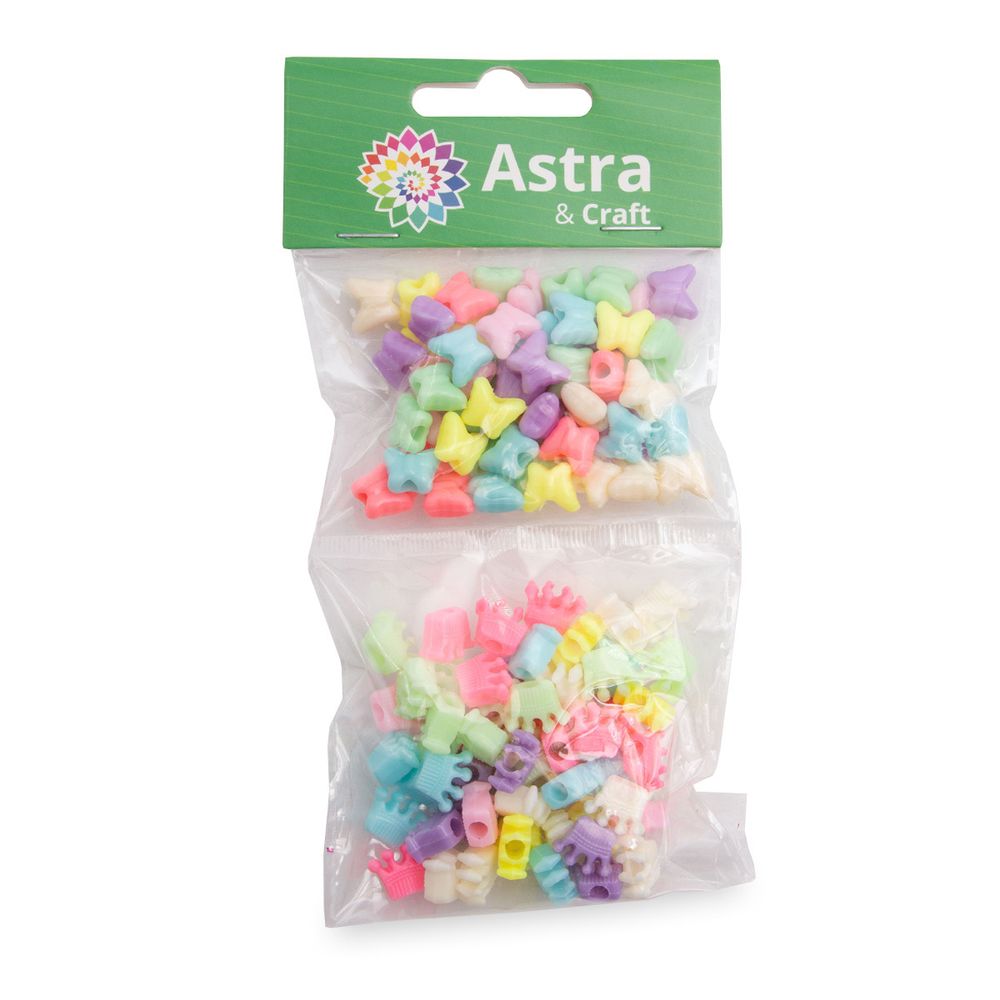 Бусины пластик набор короны и бабочки, пластик, 2х20 г, Astra&amp;Craft, CN2038-6576