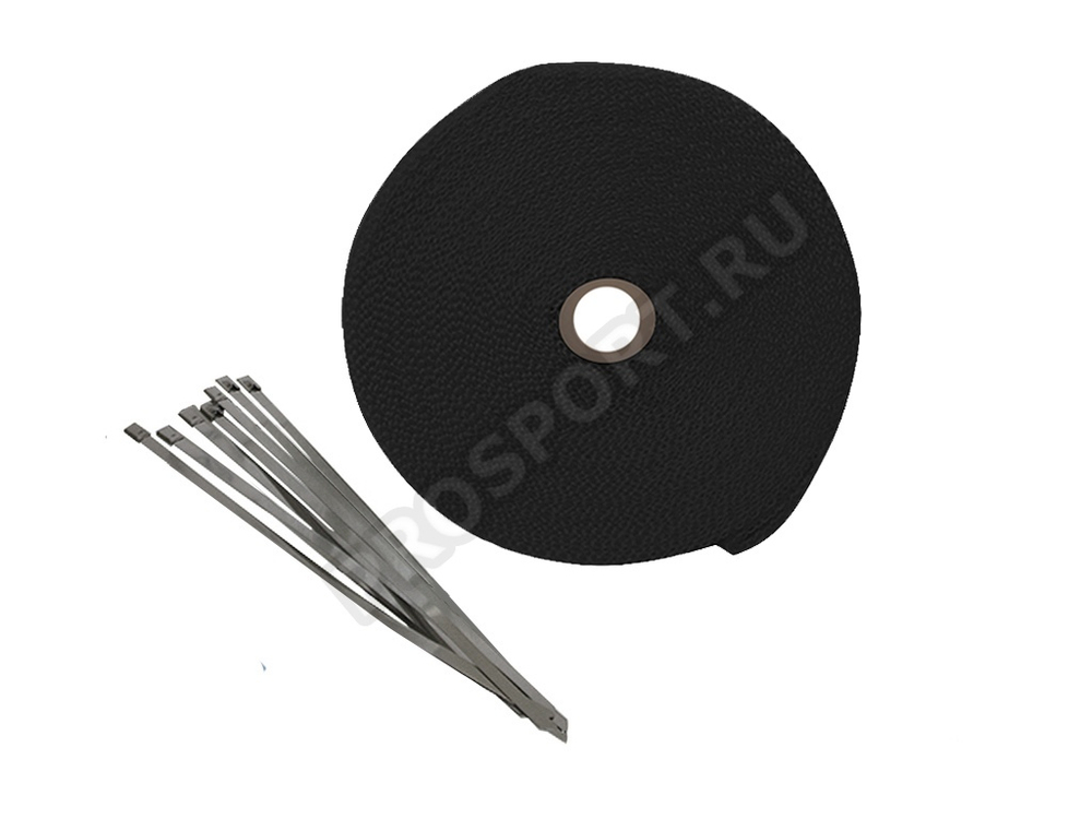 Термолента для глушителя черная 1mm*50mm*15m,с 7 хомутами, стекловолокно (в блистере)