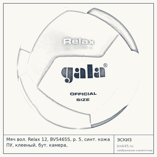 Мяч вол. Relax 12, BV5465S, р. 5, синт. кожа ПУ, клееный, бут. камера, бело-сине-красный