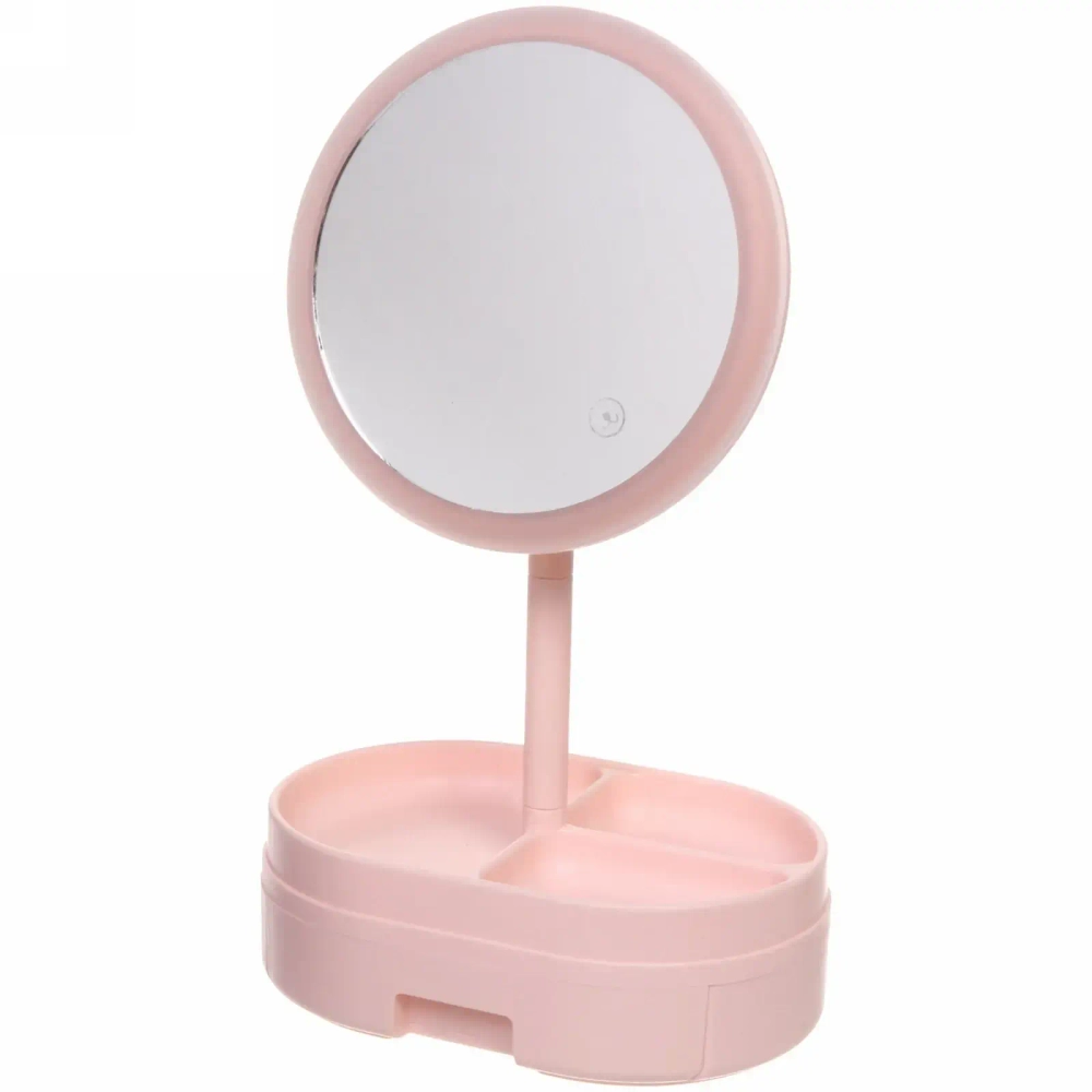 Зеркало настольное с подсветкой и органайзером «Beauty», цвет розовый, USB, 35*18см