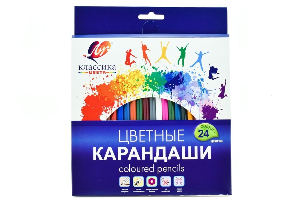 Карандаши 24цв. шестигран. дерев. "Классика" (Луч)