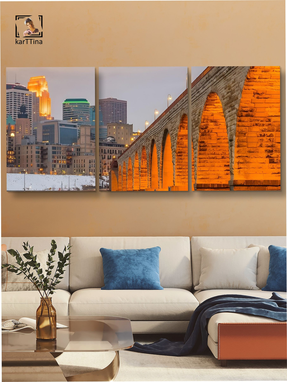 Картина Вечерний мост модульная 50x70см 3шт.