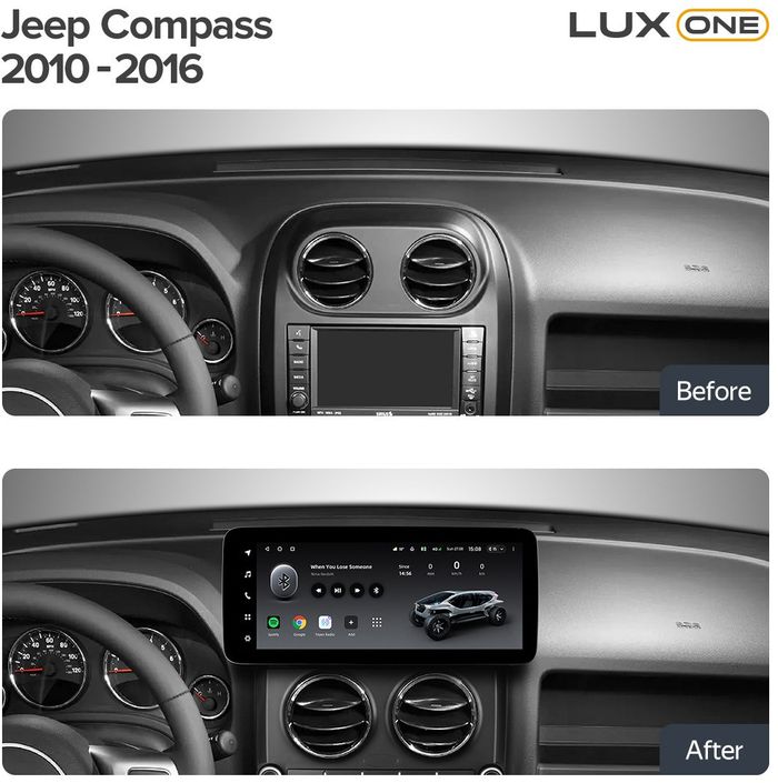 Магнитола для Jeep Compass 2011-2015 - Teyes LUX ONE 360 монитор 12.3" 2K QLED на Android 10, Быстрая, CarPlay, 4G SIM-слот, 4 камеры в комплекте