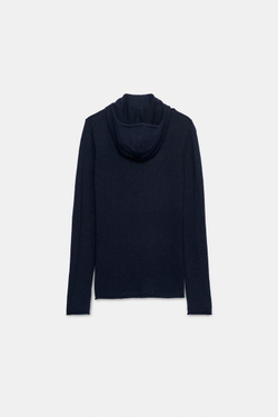 ZARA СВИТЕР ИЗ МЯГКОЙ 100% ШЕРСТИ С КАПЮШОНОМ, МОРСКОЙ СИНИЙ