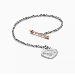 Браслет из серебра 925 , в форме сердца со стрелой из золота 18к(750 проба). Tiffany, Тиффани 💝 Единственный в наличии