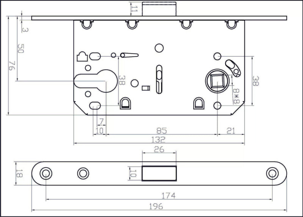 Замок с магнитной защелкой ADDENBAU KEY-5085 MAG NICKEL под цилиндр, никель (центр магнит)
