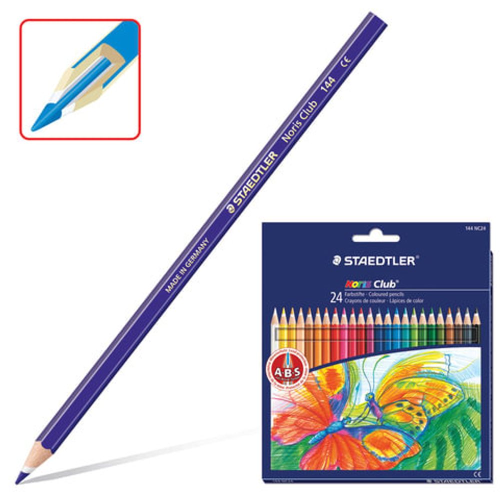 Карандаши цветные STAEDTLER (Германия) "Noris club", 24 цвета, заточенные, европодвес, 144 NC24