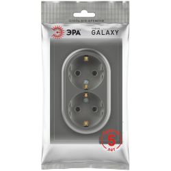 Розетка ЭРА Galaxy 15-2104-06 с заземлением двойная 2X2P+E Schuko 16А-250В IP20 графит | Эра Galaxy