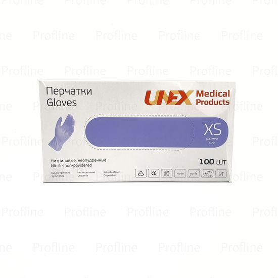 Перчатки UNEX размер XS нитриловые сиреневые 50 пар/уп