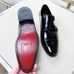 Мужские кожаные монки Ferragamo с двумя пряжками — чёрные — фото 5