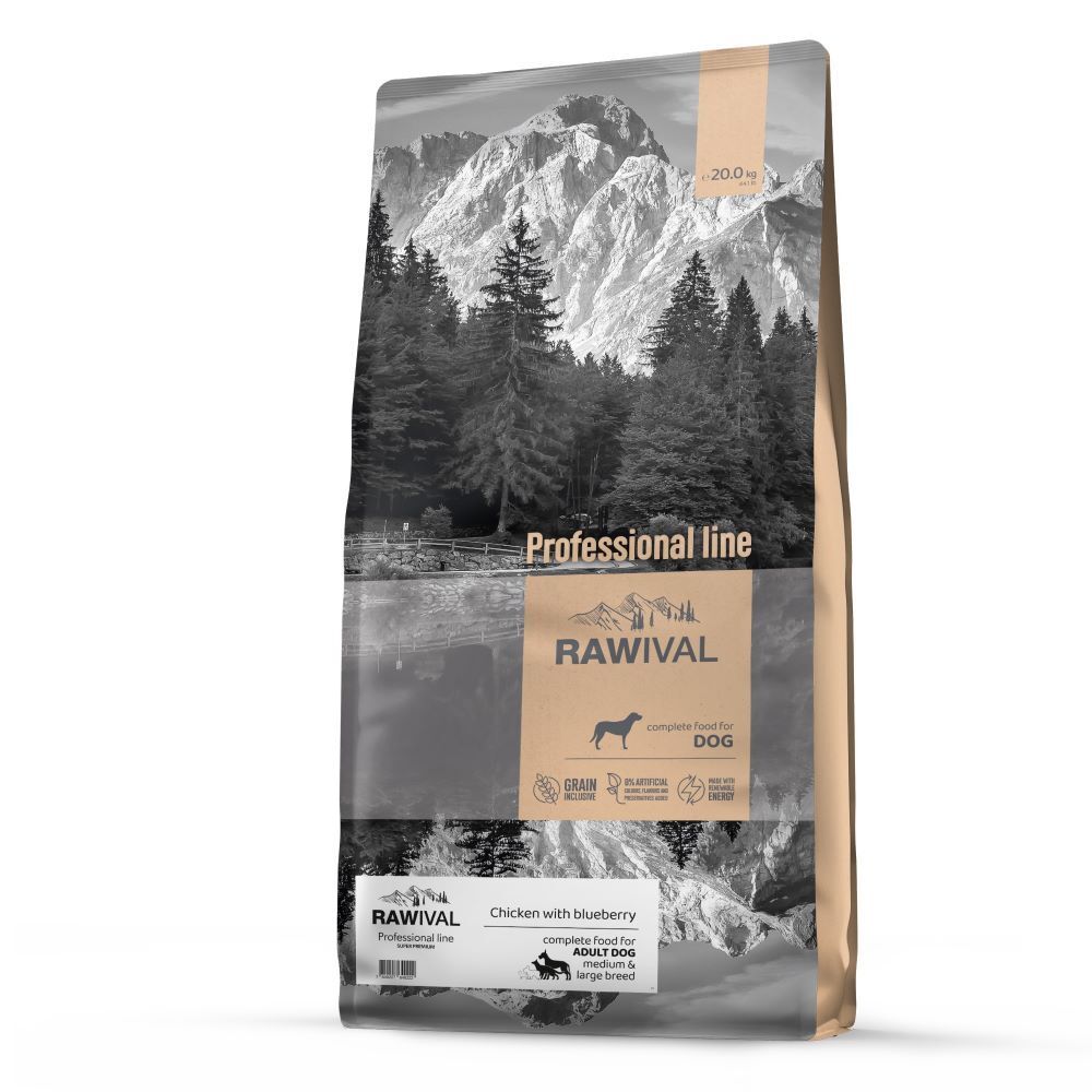 Сухой корм RAWIVAL TB (Сербия) бридер для собак с курицей и черникой - 20 кг