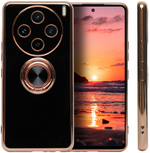 Стильный глянцевый чехол для VIVO X100 с кольцом-подставкой и бархатной подкладкой