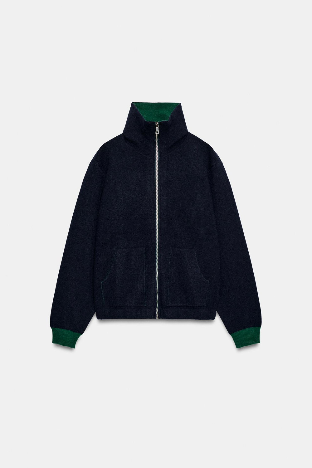 ZARA КАРДИГАН С ЗАСТЕЖКОЙ-МОЛНИЕЙ, МОРСКОЙ СИНИЙ