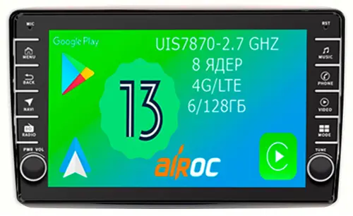 Магнитола для Lada Granta 2011-2018 (взамен ШГУ) - Airoc AB-3006 (кнопки и крутилки), Android 13, Быстрая, SIM-слот, CarPlay