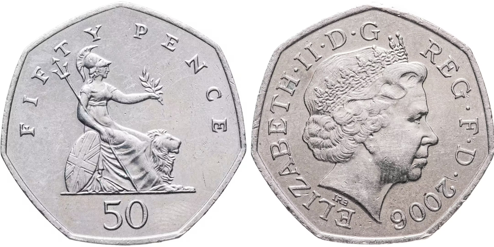 Великобритания 50 пенсов, 2006 Королева Елизавета II XF
