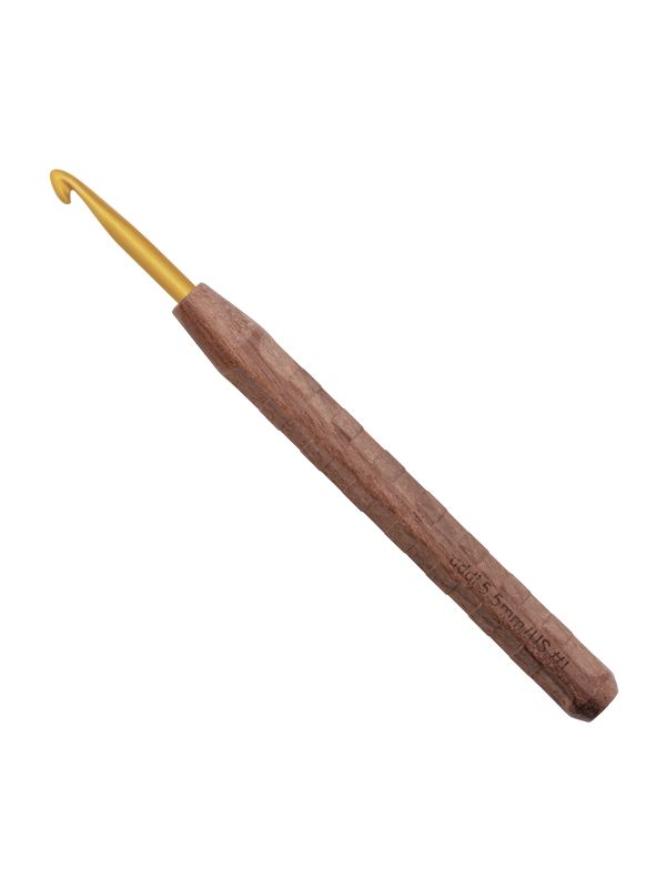 Крючок для вязания AddiNature Walnut Gold ⌀5.5 мм, 16 см, с ручкой из грецкого ореха