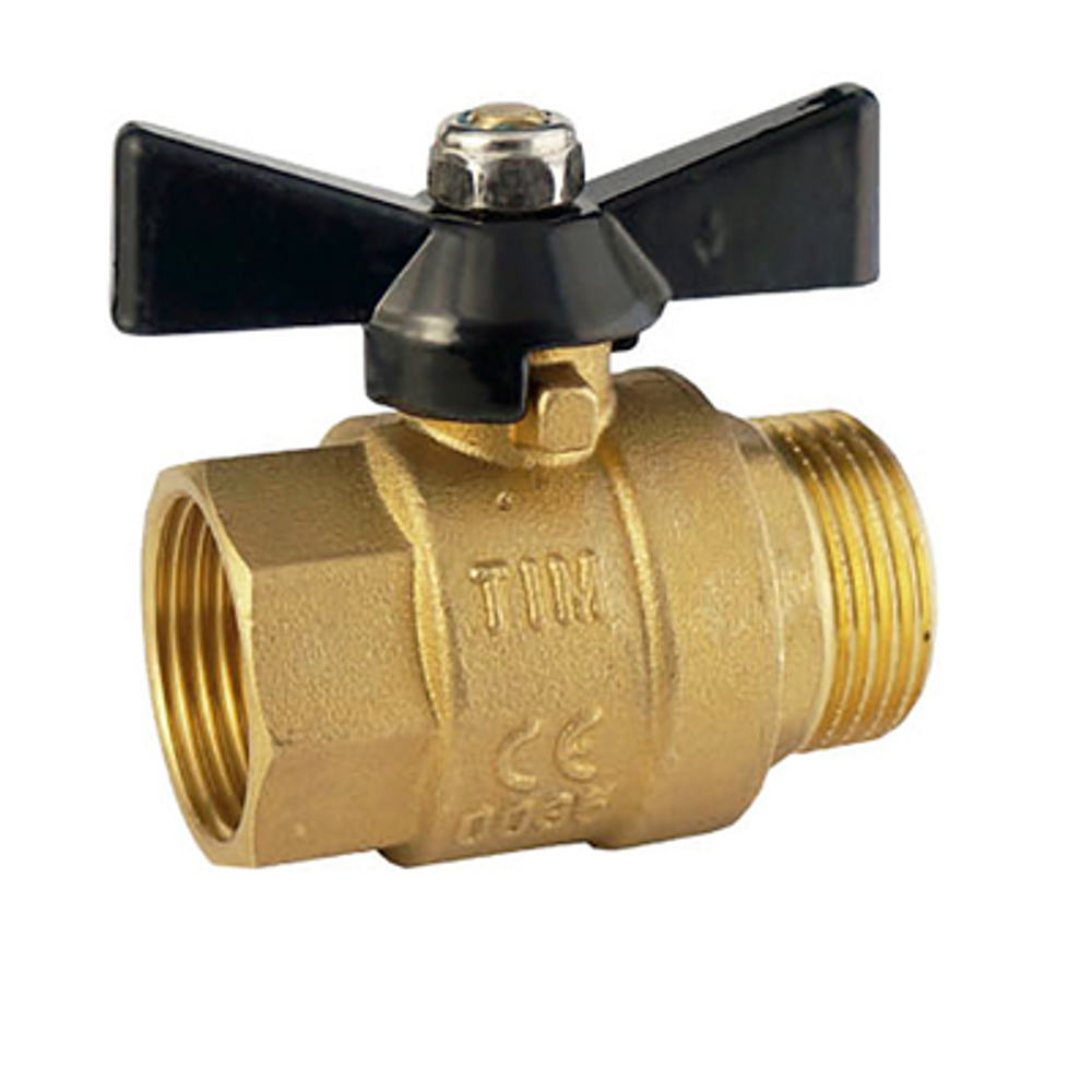 Кран шаровый латунный 1/2" вн/нар бабочка, полный проход TIM DE1215