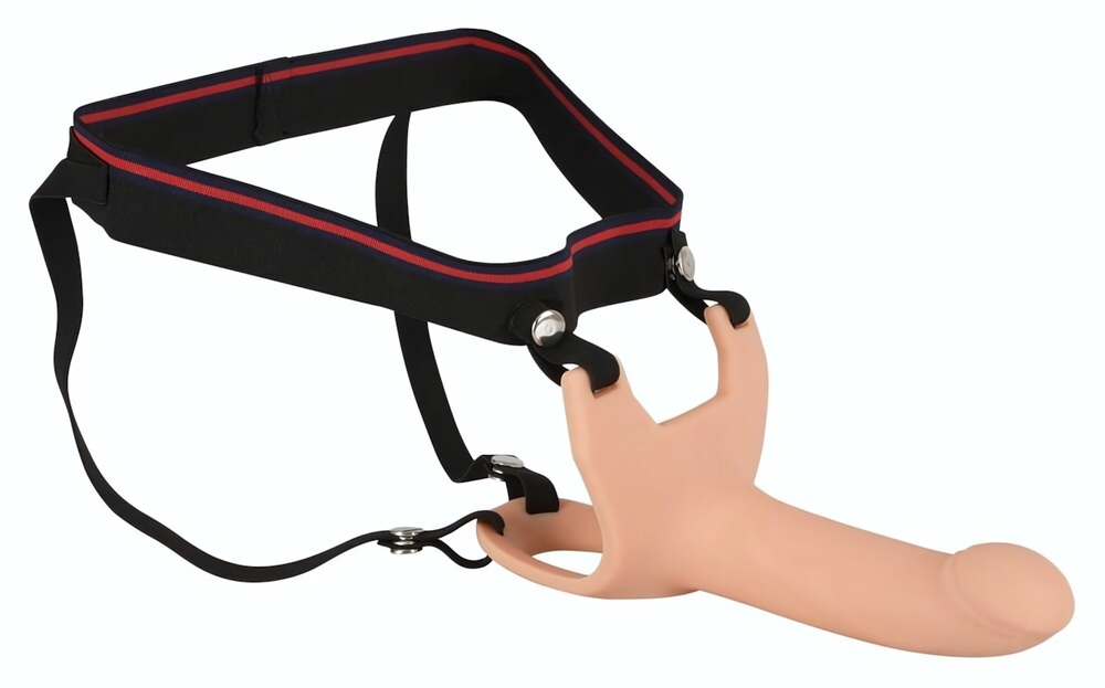 Силиконовый полый страпон на ремнях Silicone Strap-on - 16 см. (Цвет: телесный с черным)