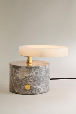 ZARA HOME НАСТОЛЬНАЯ ЛАМПА ИЗ АЛЕБАСТРА И МРАМОРА, СЕРЫЙ