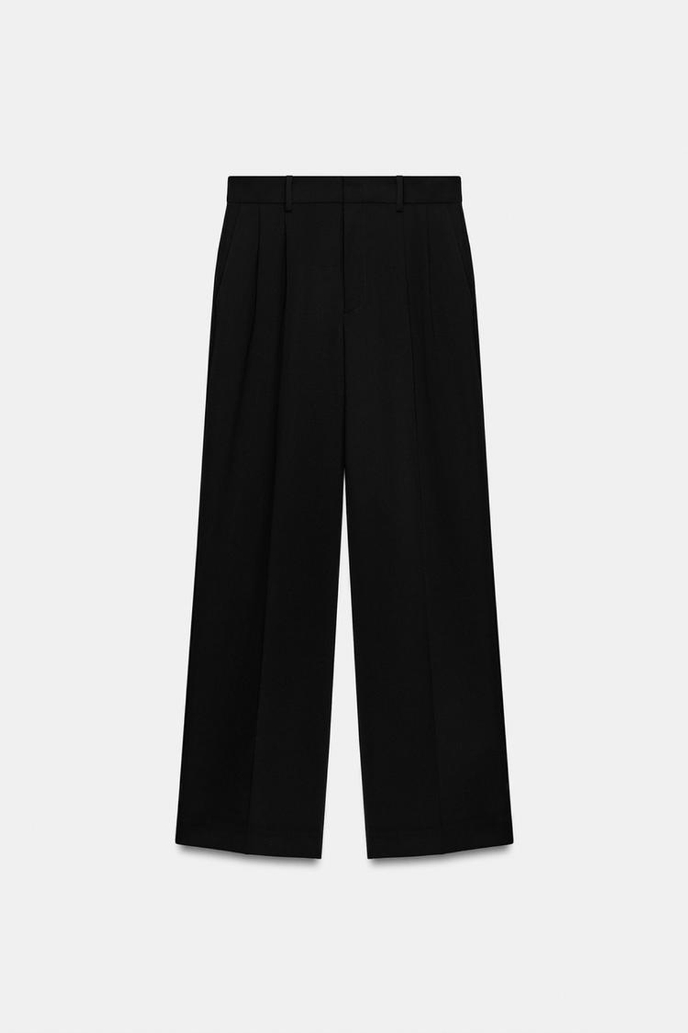 ZARA БРЮКИ В ПОЛОСКУ СО СКЛАДКАМИ И КЛАПАНАМИ, ЧЕРНЫЙ