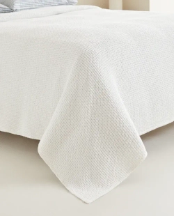 ZARA HOME ВАФЕЛЬНОЕ ПОКРЫВАЛО, БЕЛЫЙ