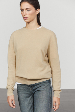 Massimo Dutti Вязаный свитер с круглым вырезом из смесовой шерсти, цвет верблюжьей шерсти