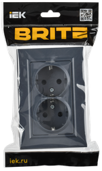 BRITE Розетка 2-местная с заземлением с защитными шторками плоская 16А в сборе РСшПл12-3-БрМ маренго IEK