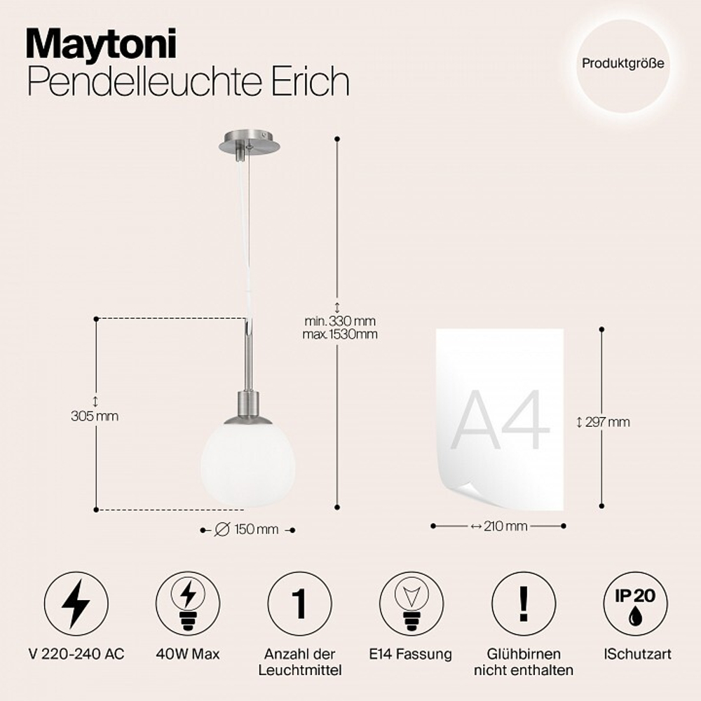Подвесной светильник Maytoni Erich MOD221-PL-01-G