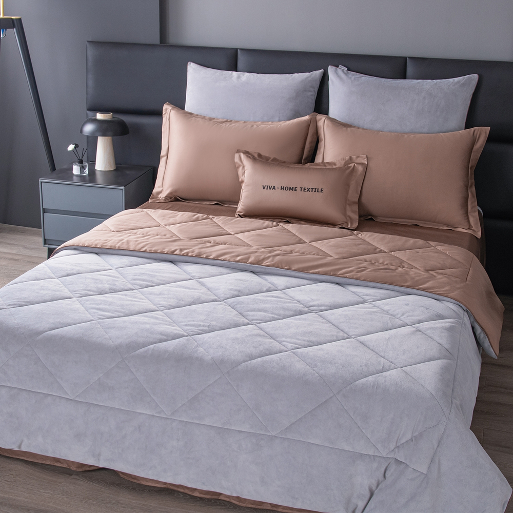 КПБ на резинке Сатин Velvet Premium с Одеялом VPR003, Евро, 4 наволочки, простынь 140*200*25