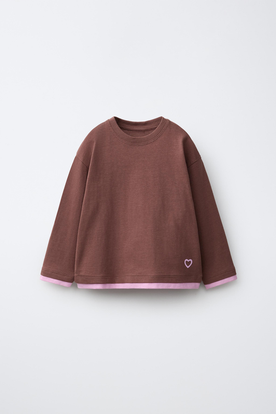 ZARA ФУТБОЛКА С ДЛИННЫМИ РУКАВАМИ, ШОКОЛАДНЫЙ