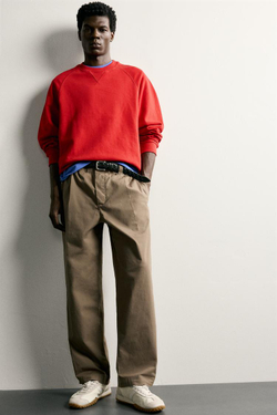 ZARA БРЮКИ RELAXED FIT СО СКЛАДКАМИ, СЕРО-КОРИЧНЕВЫЙ