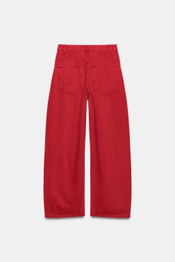 ZARA ДЖИНСЫ TRF BAGGY ОВЕРСАЙЗ СО ШВАМИ И СРЕДНЕЙ ПОСАДКОЙ, КРАСНЫЙ